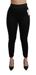 Dolce & Gabbana Black high-waisted cotton skinny trousers with lace