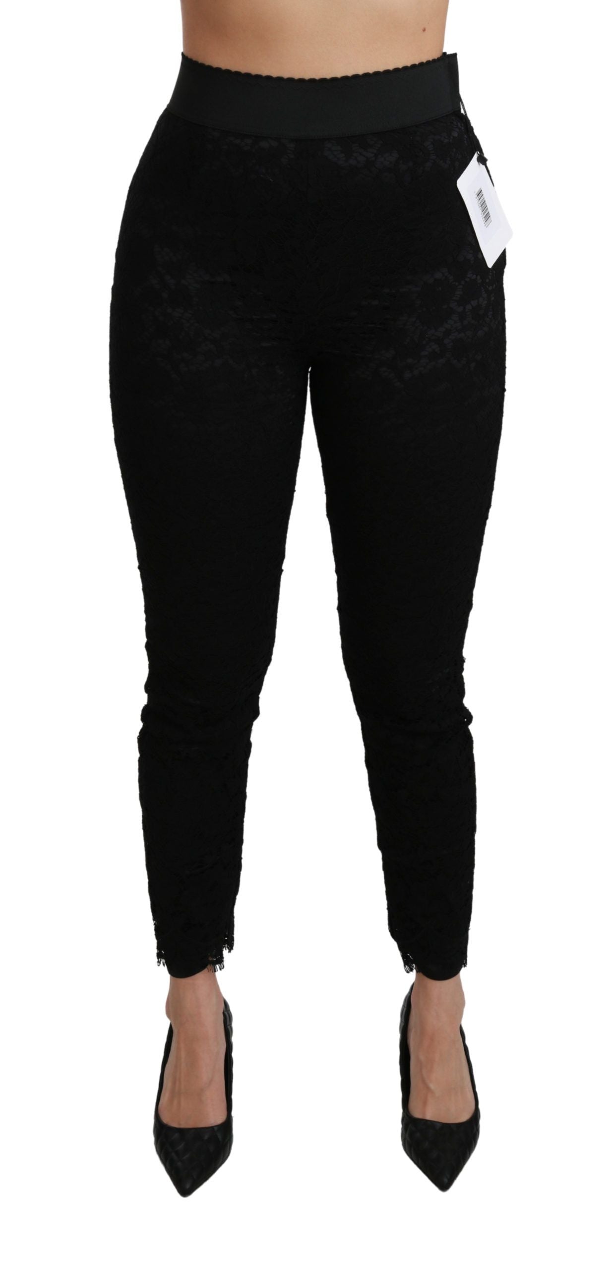 Dolce & Gabbana Black high-waisted cotton skinny trousers with lace