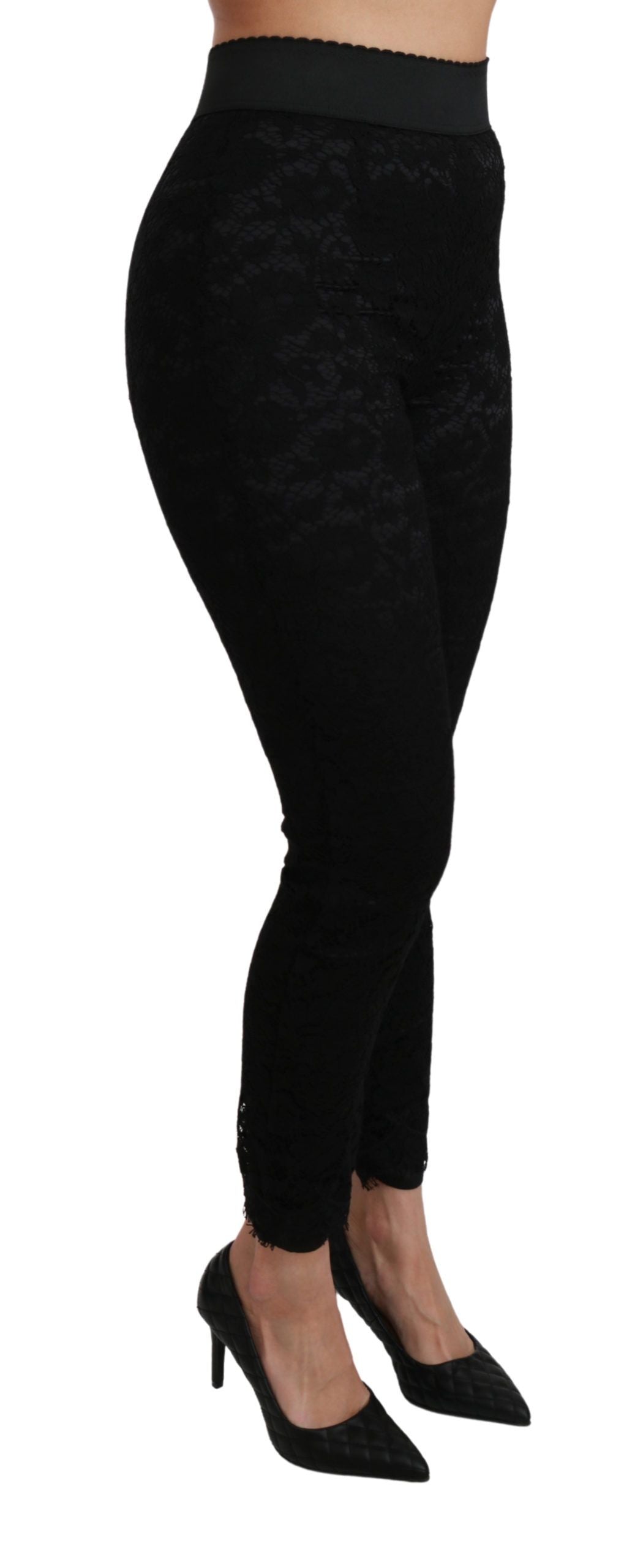 Dolce & Gabbana Black high-waisted cotton skinny trousers with lace