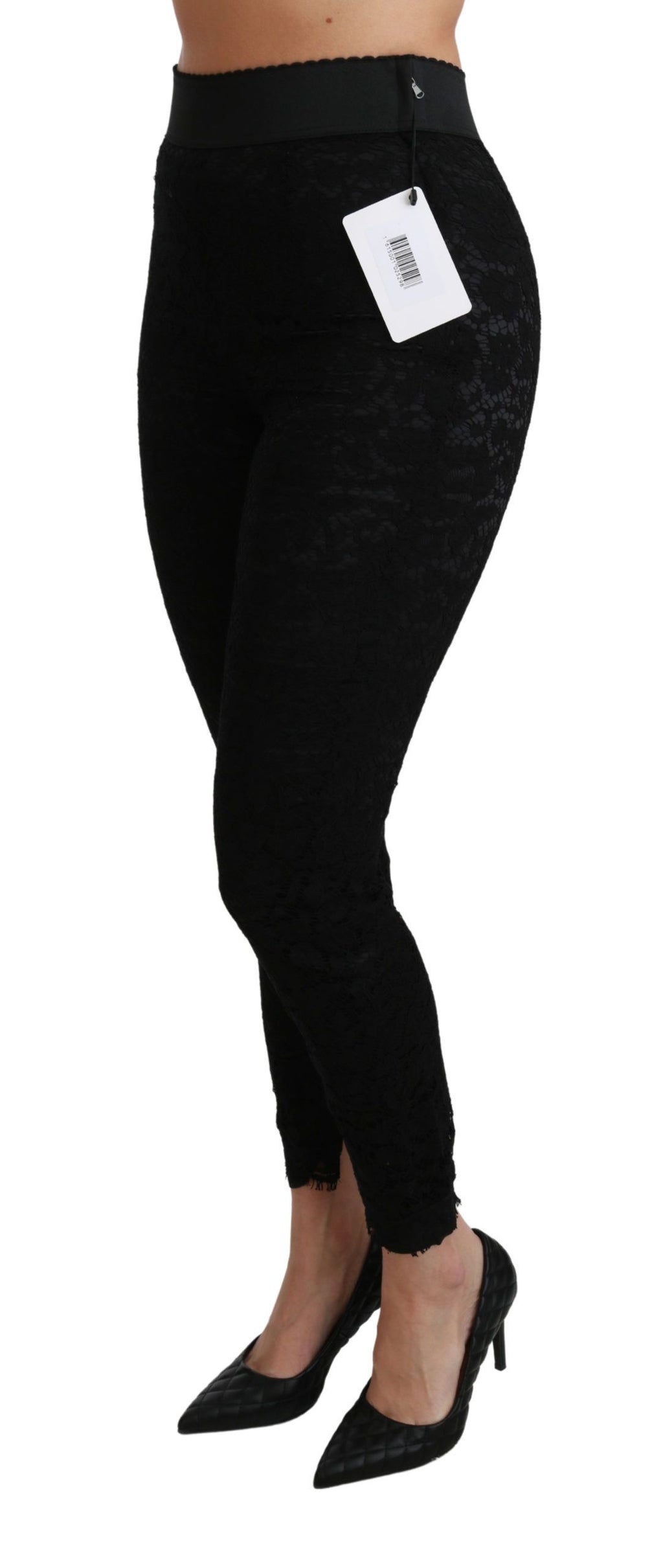 Dolce & Gabbana Black high-waisted cotton skinny trousers with lace