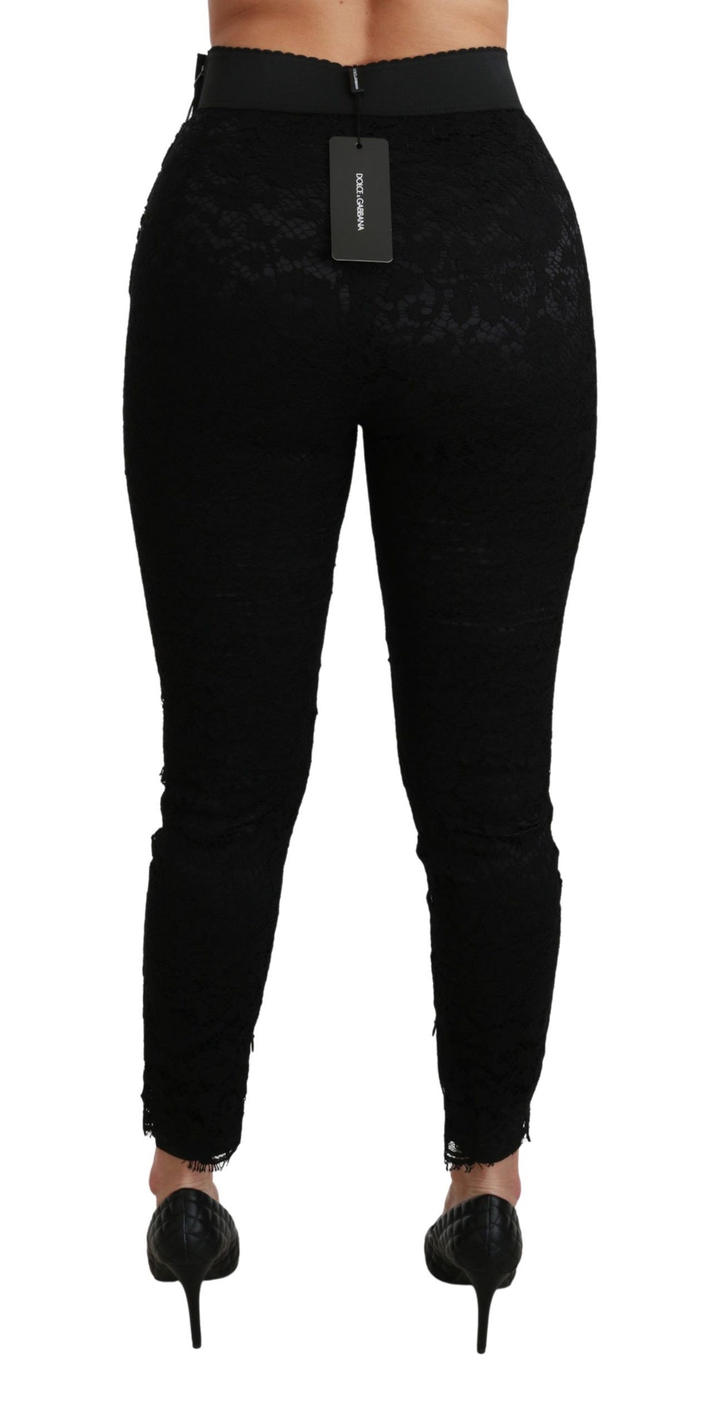 Dolce & Gabbana Black high-waisted cotton skinny trousers with lace