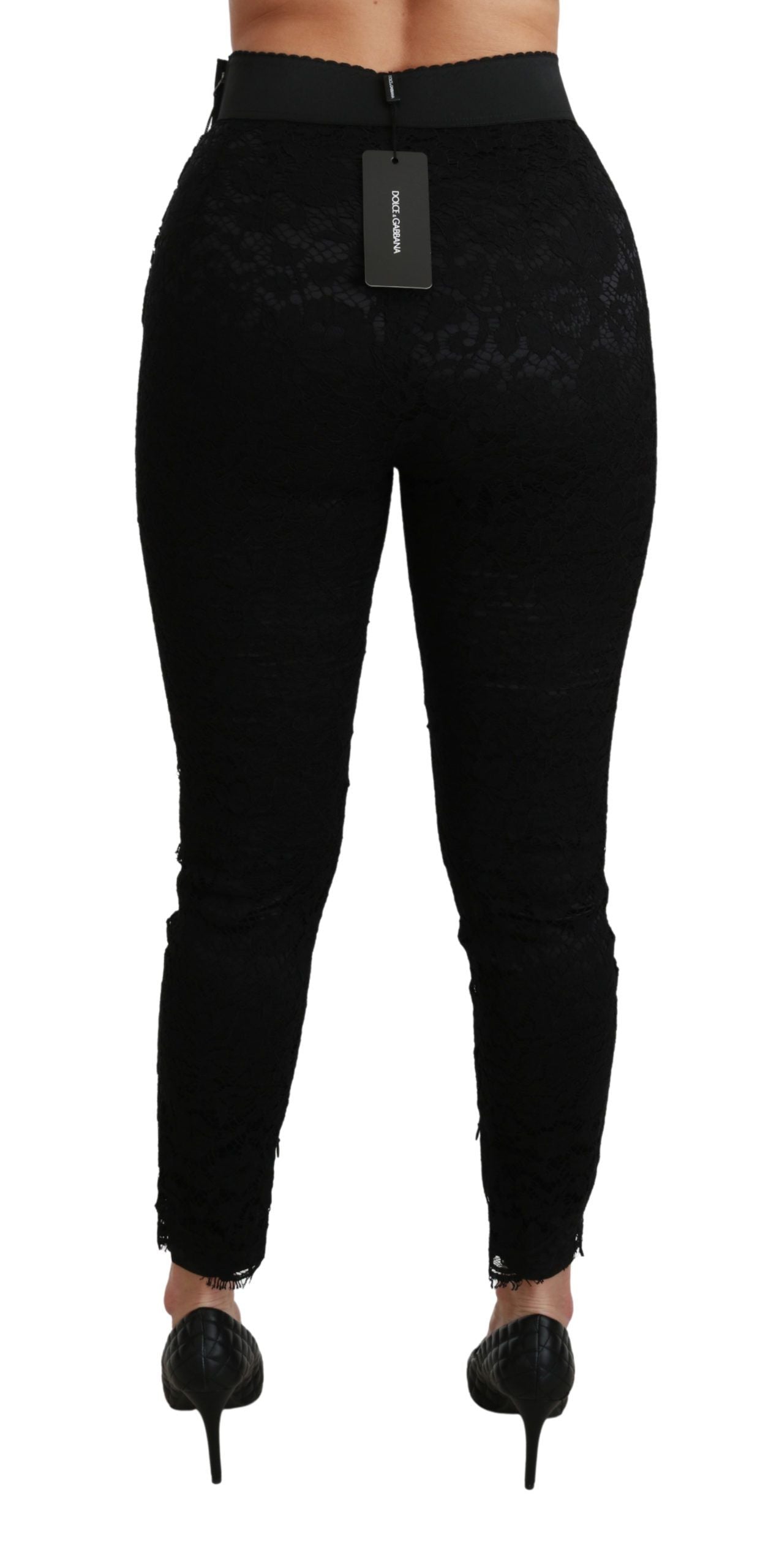 Dolce & Gabbana Black high-waisted cotton skinny trousers with lace