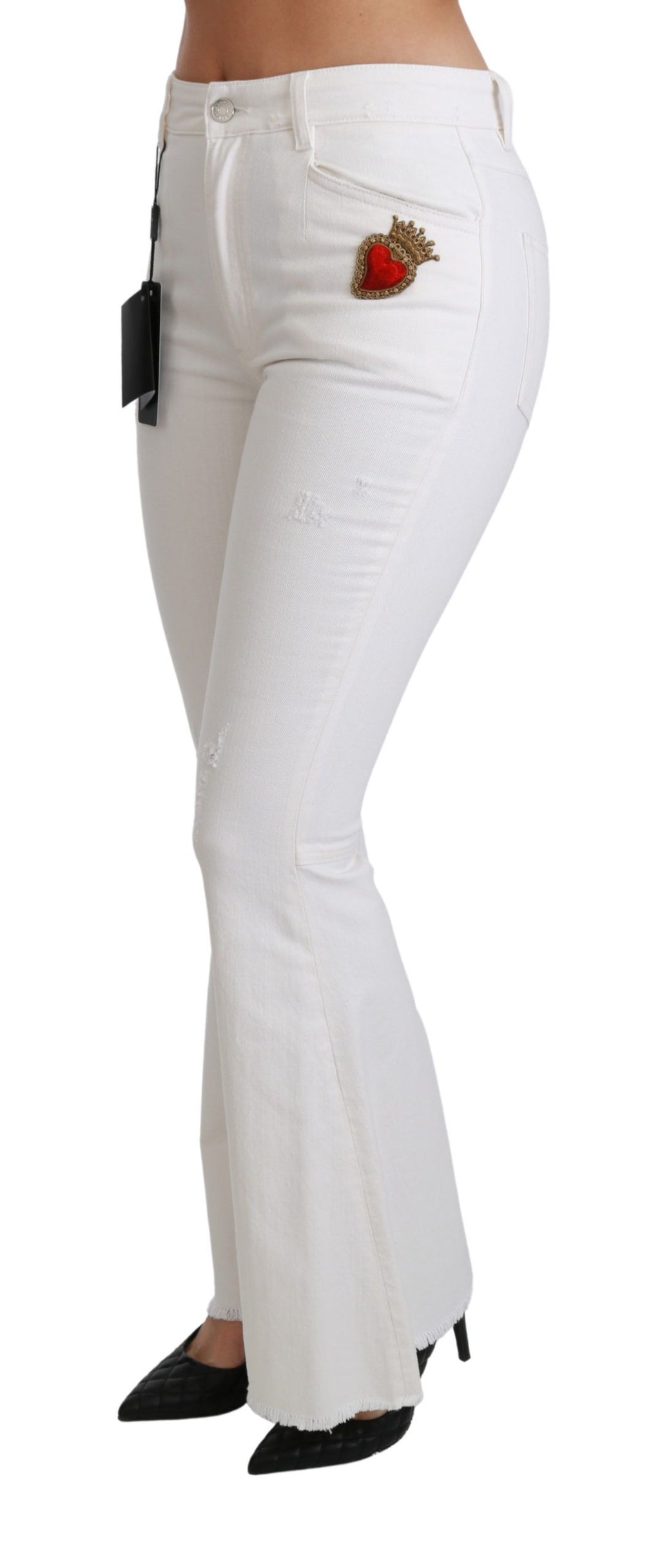 Dolce & Gabbana Weiße Herz-Hose aus Stretch-Baumwolle