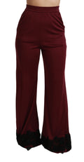 Dolce & Gabbana Maroon High Waisted Wide Leg Lace Trousers