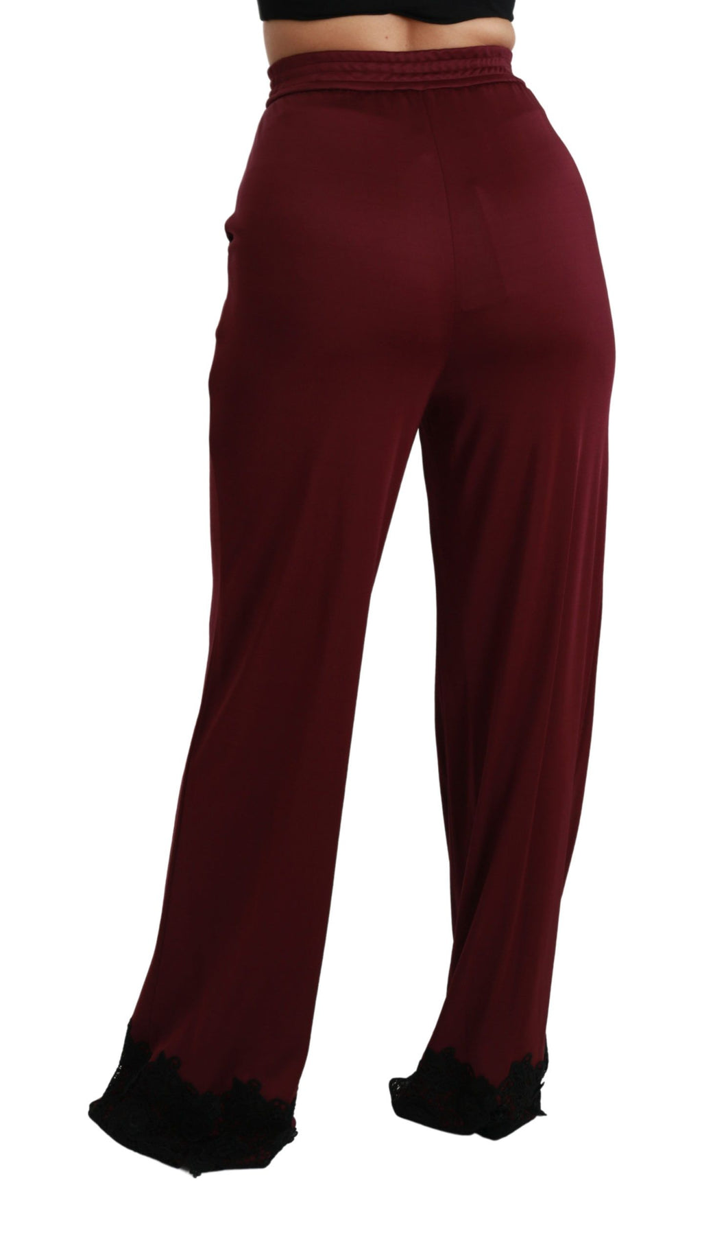 Dolce & Gabbana Maroon High Waisted Wide Leg Lace Trousers