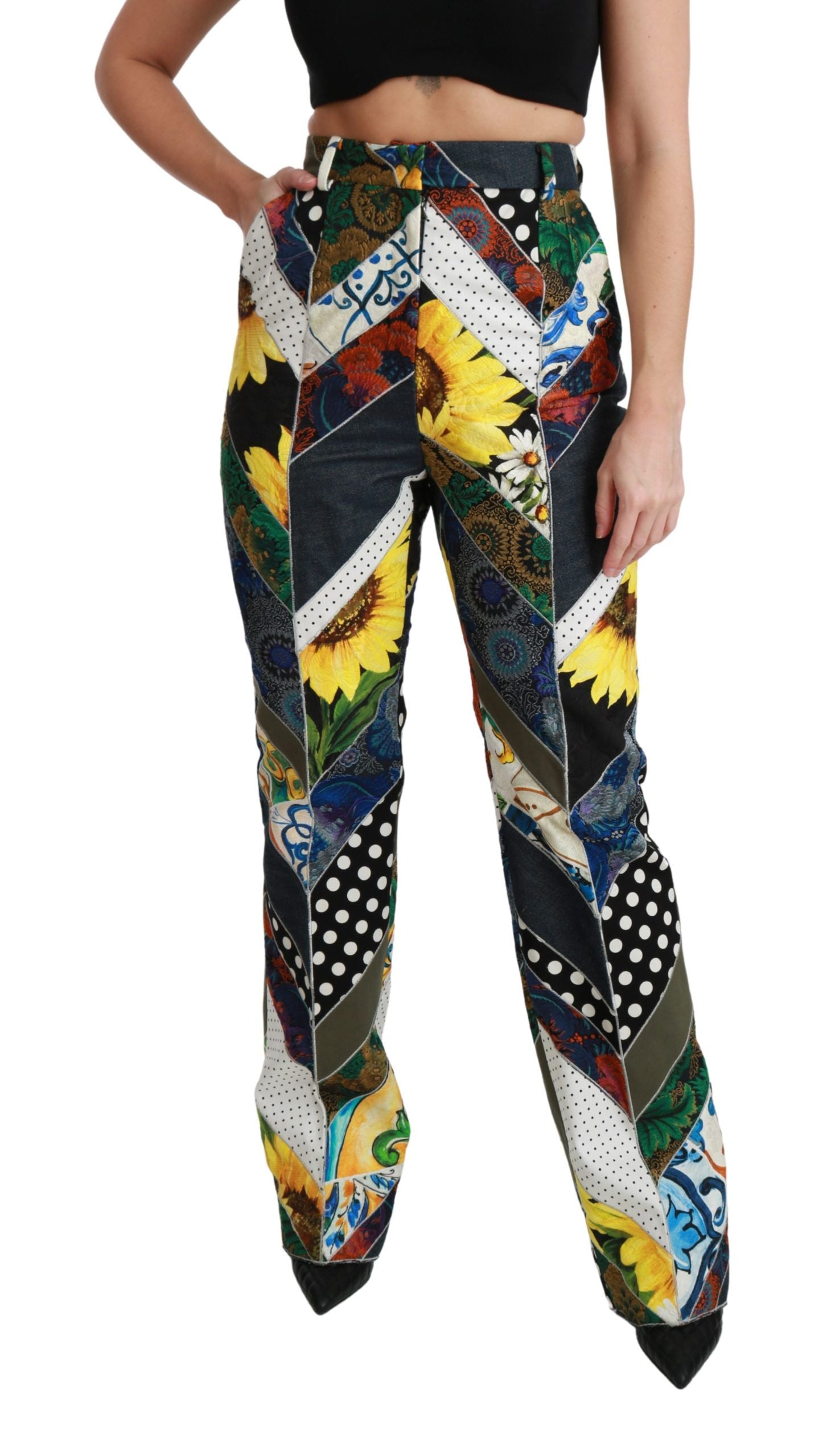 Dolce & Gabbana Multicolor Print High-Waisted Straight-Leg Trousers