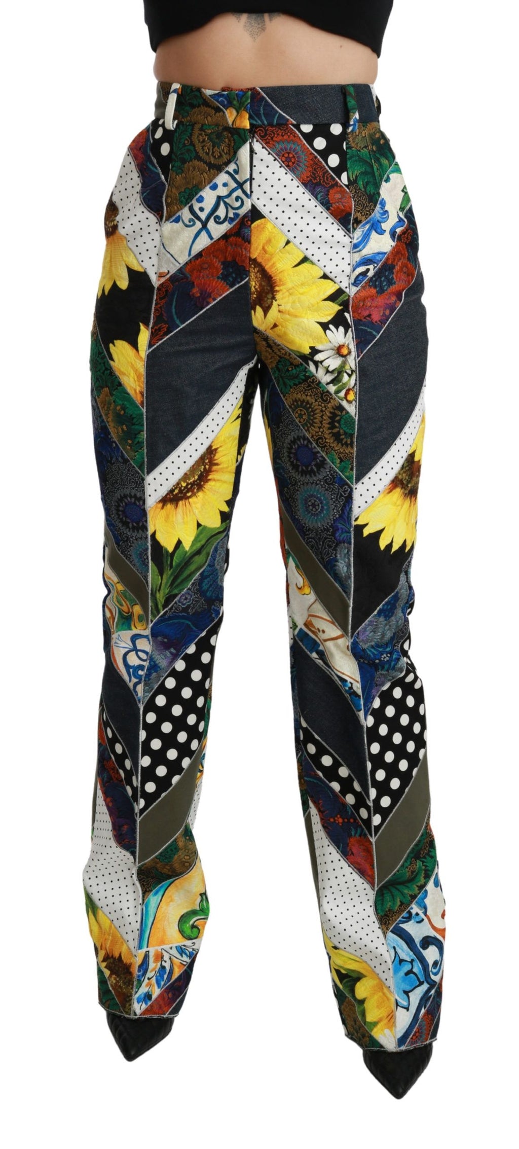 Dolce & Gabbana Multicolor Print High-Waisted Straight-Leg Trousers