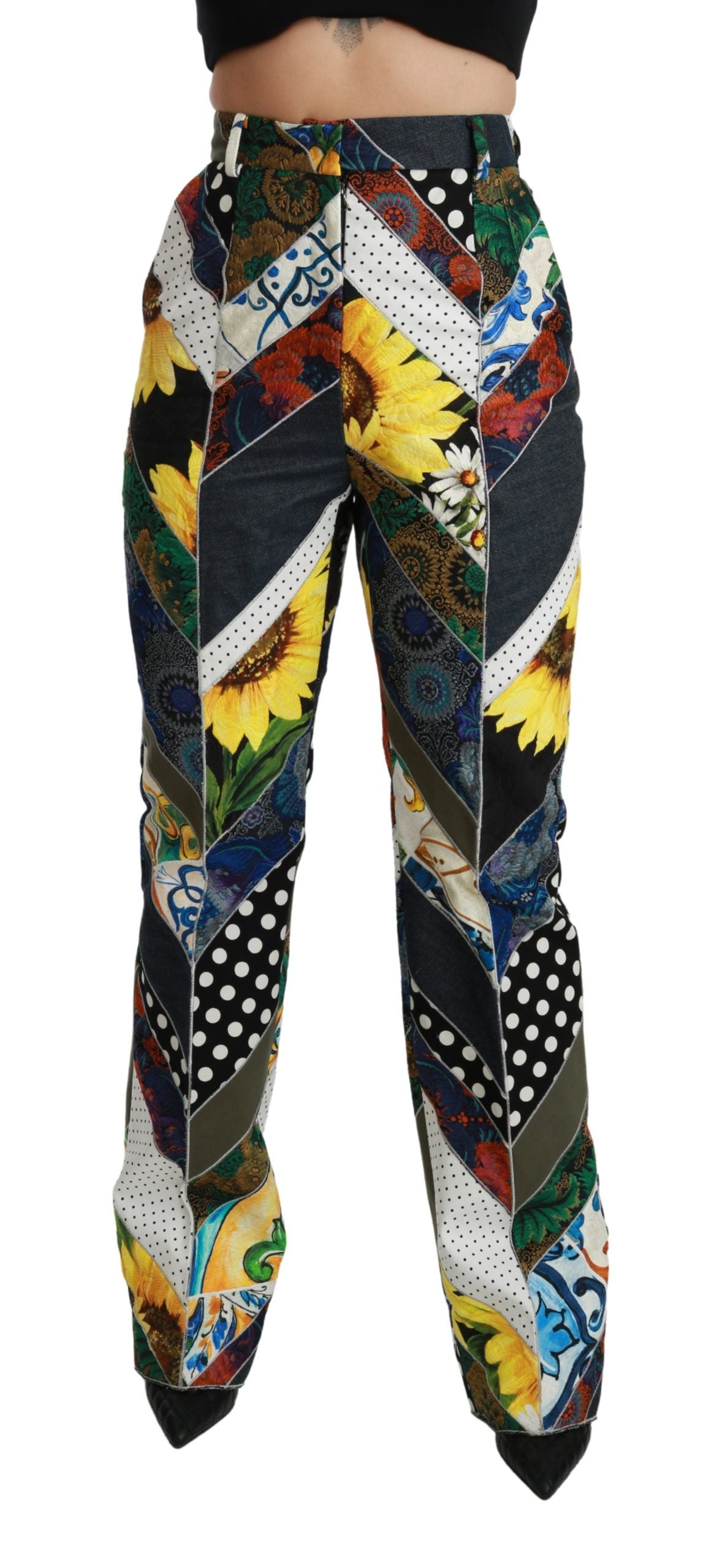 Dolce & Gabbana Multicolor Print High-Waisted Straight-Leg Trousers