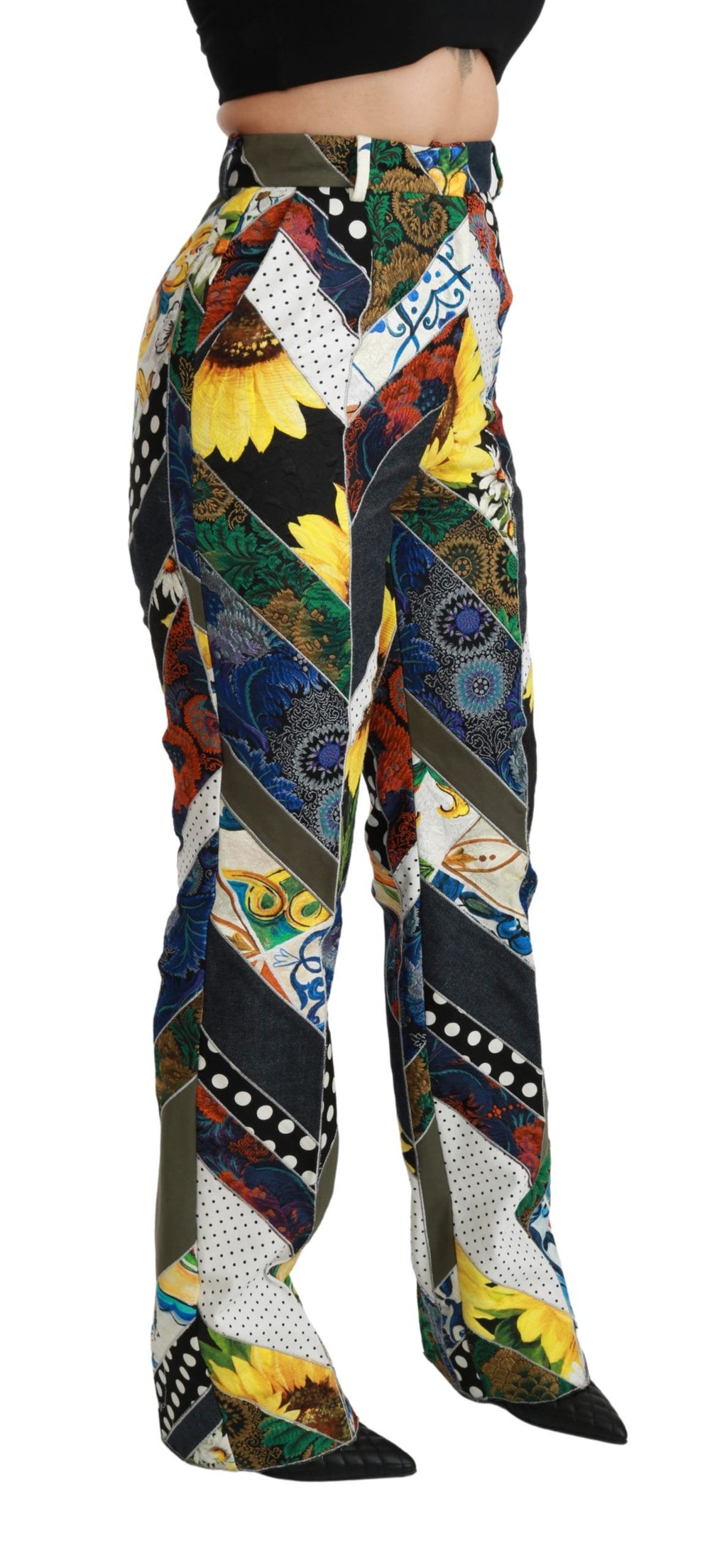 Dolce & Gabbana Multicolor Print High-Waisted Straight-Leg Trousers