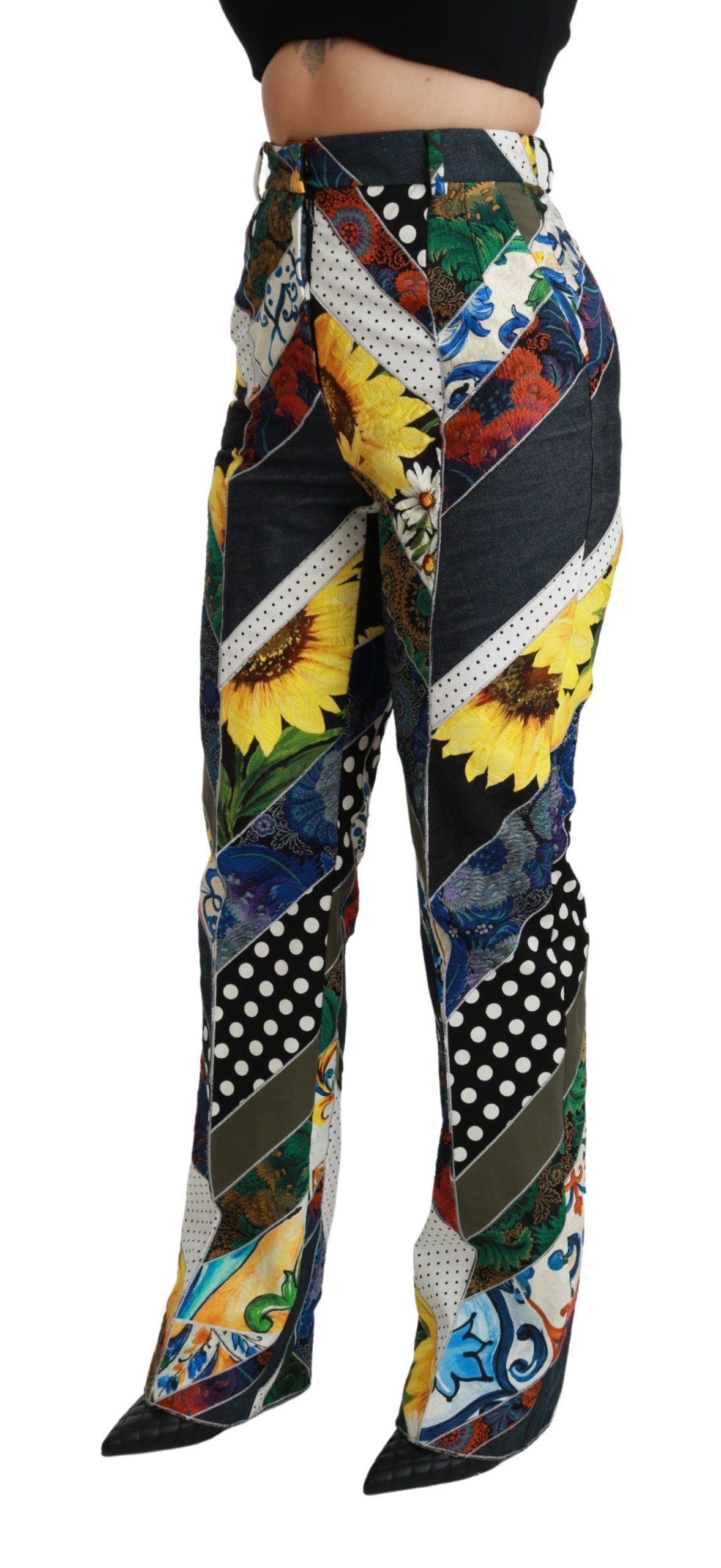 Dolce & Gabbana Multicolor Print High-Waisted Straight-Leg Trousers