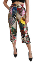 Dolce & Gabbana Mehrfarbig bedruckte Seidenhose mit hoher Taille und verkürzter Hose
