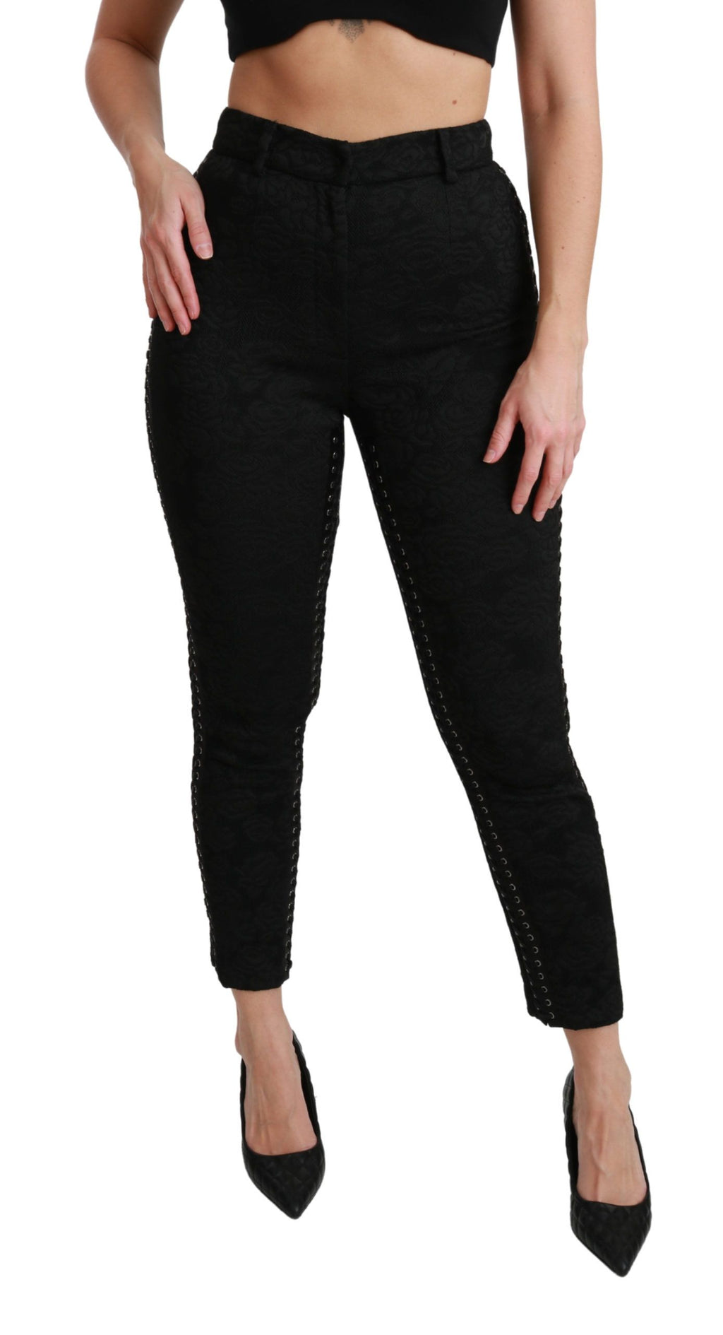 Dolce & Gabbana Black Brocade High-Waisted Skinny Trousers