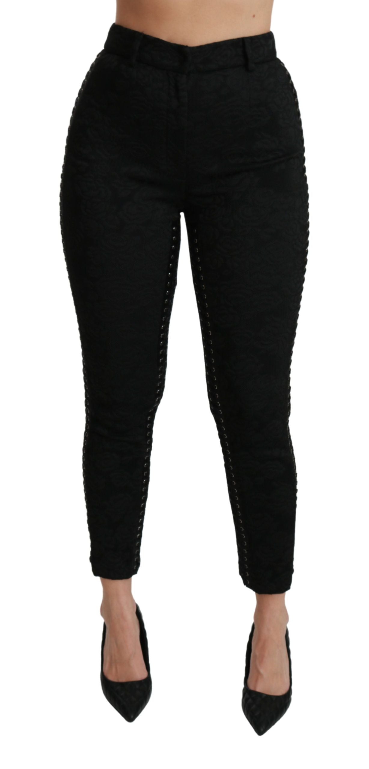 Dolce & Gabbana Black Brocade High-Waisted Skinny Trousers