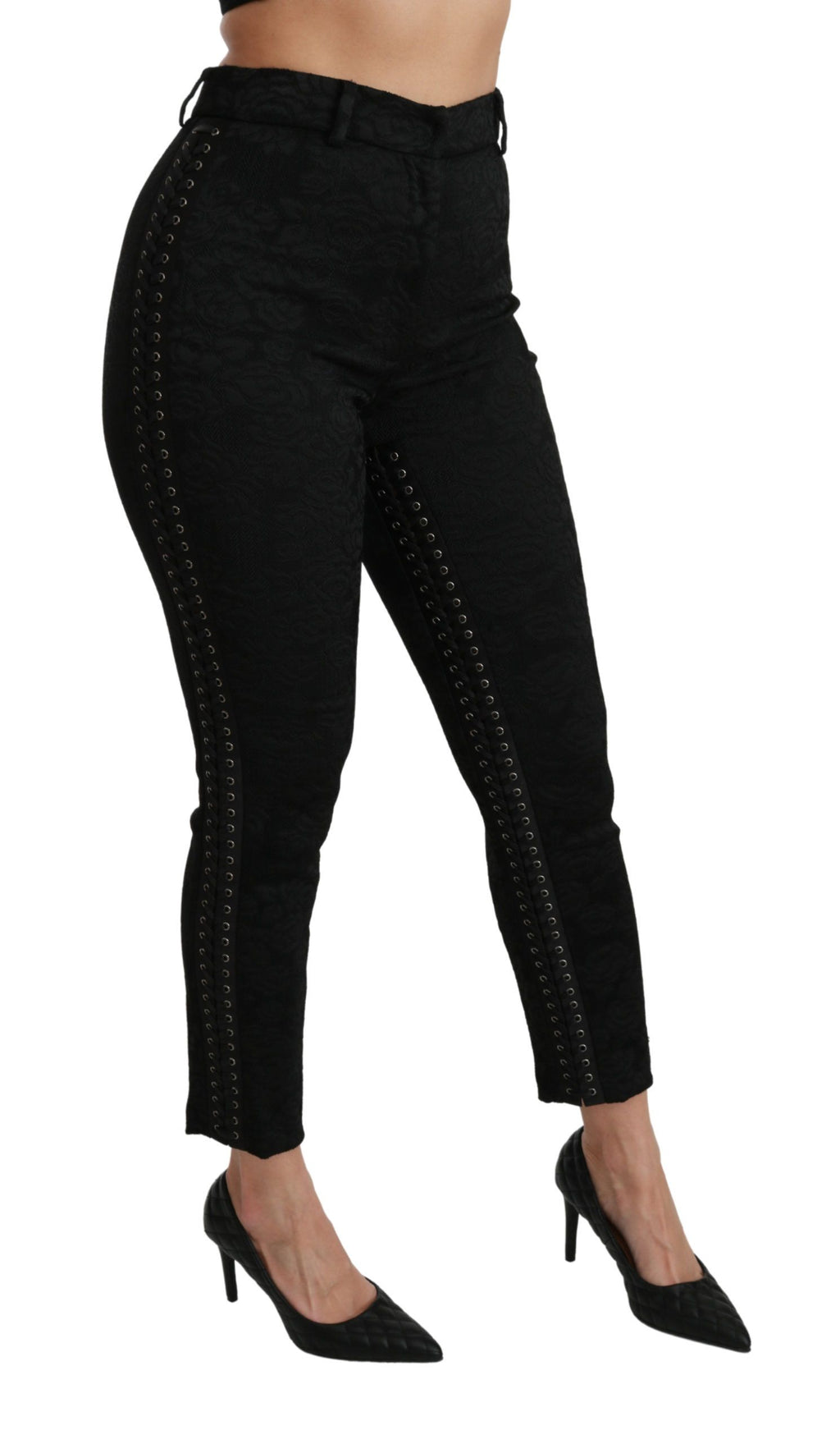 Dolce & Gabbana Black Brocade High-Waisted Skinny Trousers