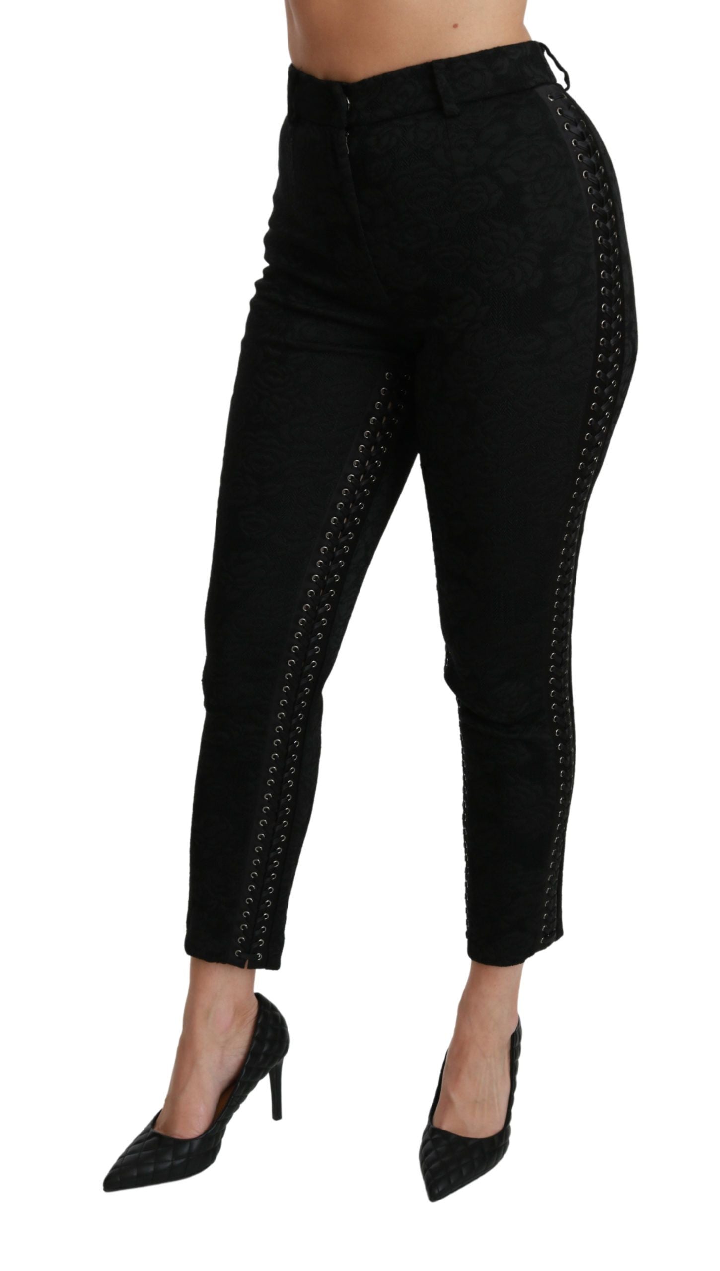 Dolce & Gabbana Black Brocade High-Waisted Skinny Trousers