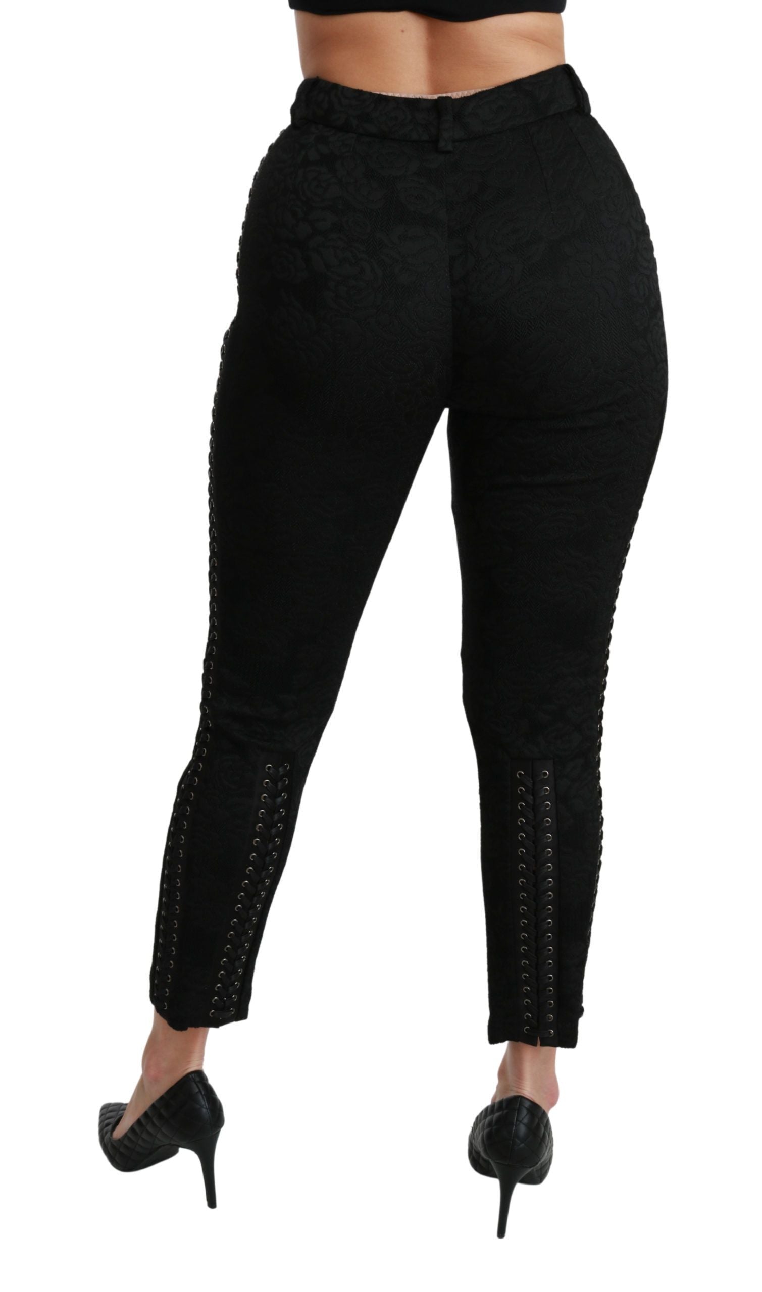 Dolce & Gabbana Black Brocade High-Waisted Skinny Trousers