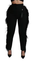 Dolce & Gabbana Black High-Waisted Wool Feather Trousers