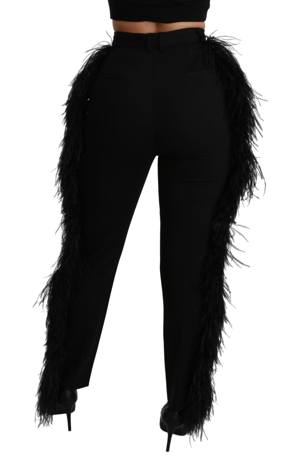 Dolce & Gabbana Black High-Waisted Wool Feather Trousers
