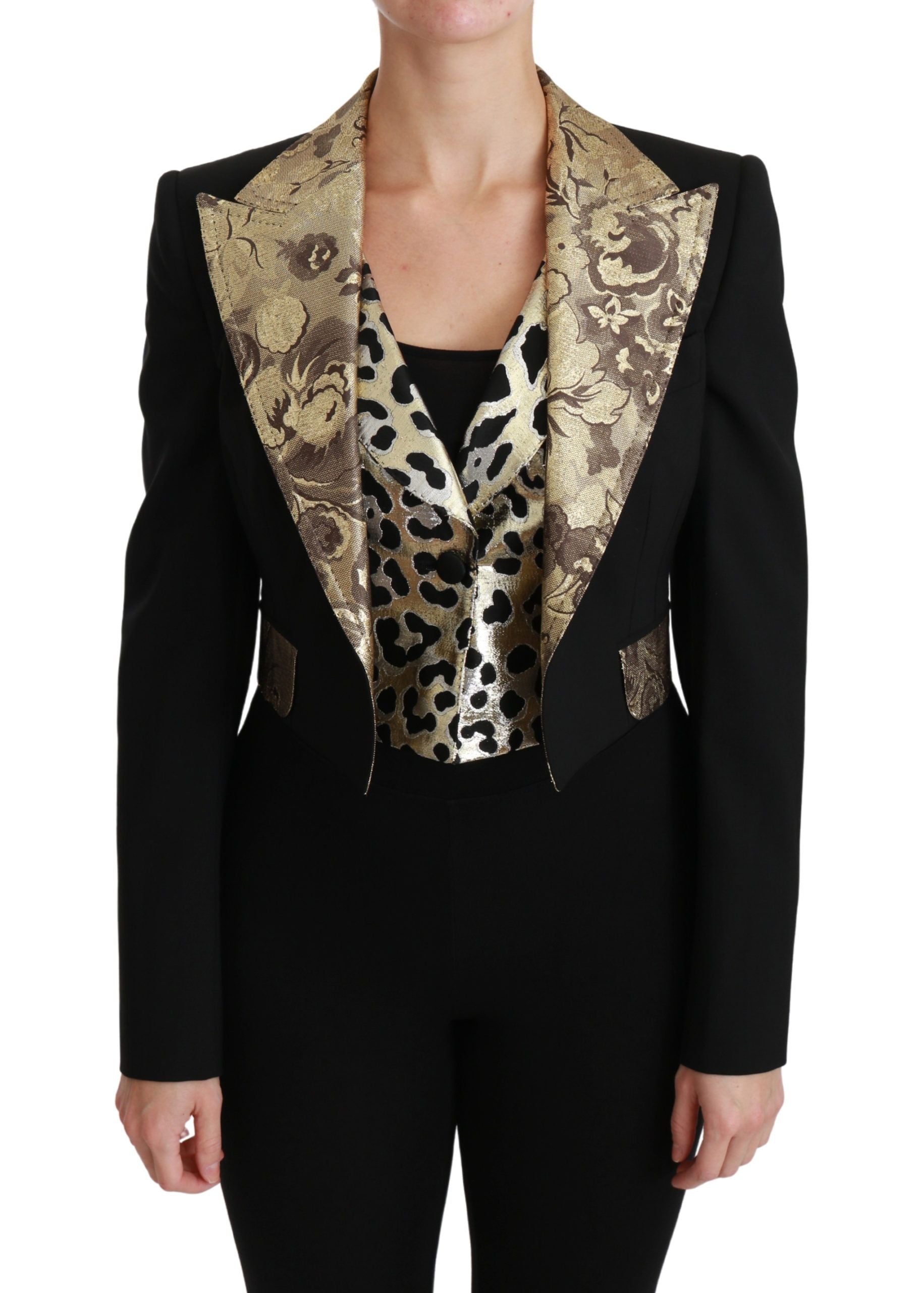 Dolce & Gabbana Black Jacquard Waistcoat Blazer Coat Wool Jacket