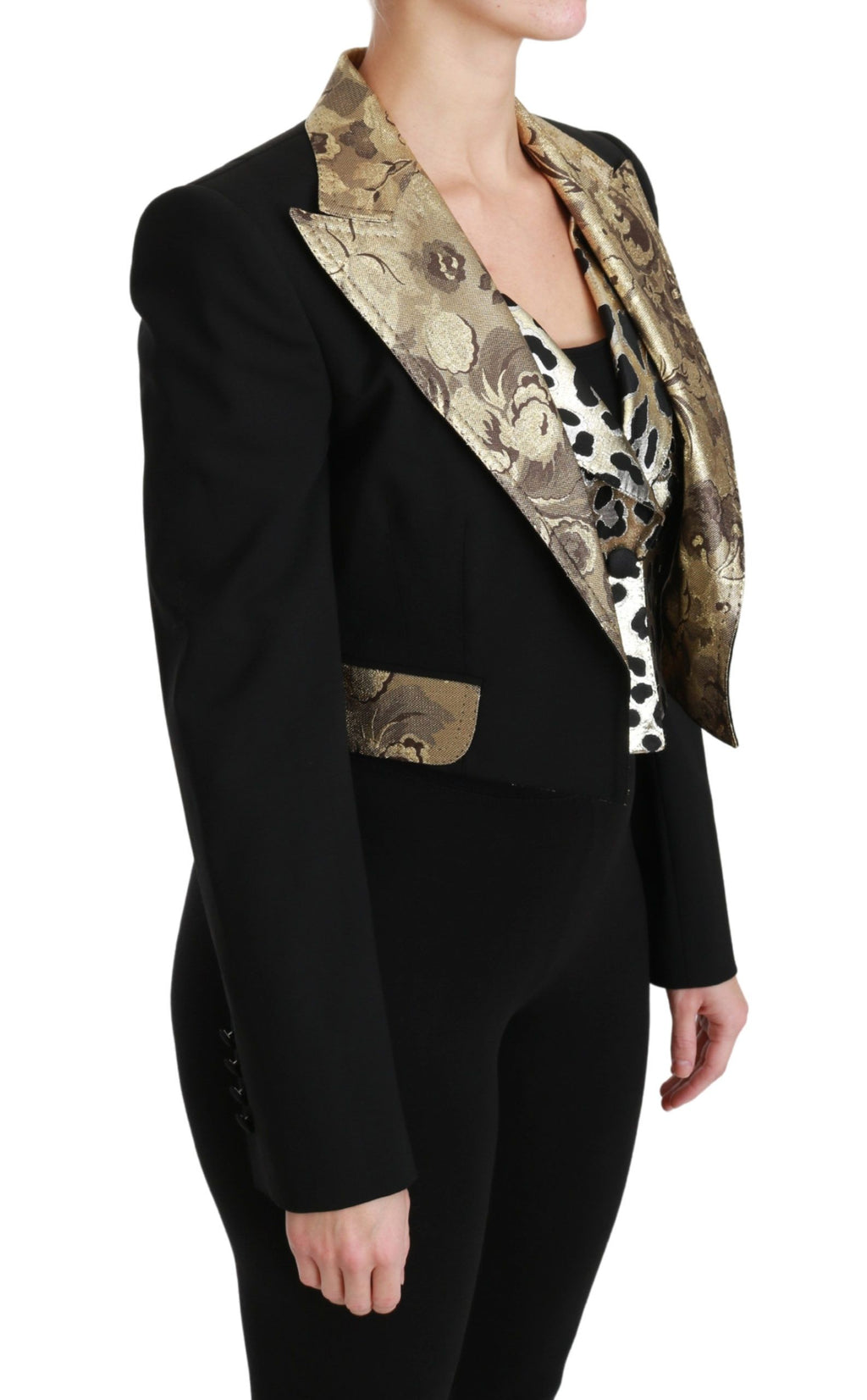 Dolce & Gabbana Black Jacquard Waistcoat Blazer Coat Wool Jacket