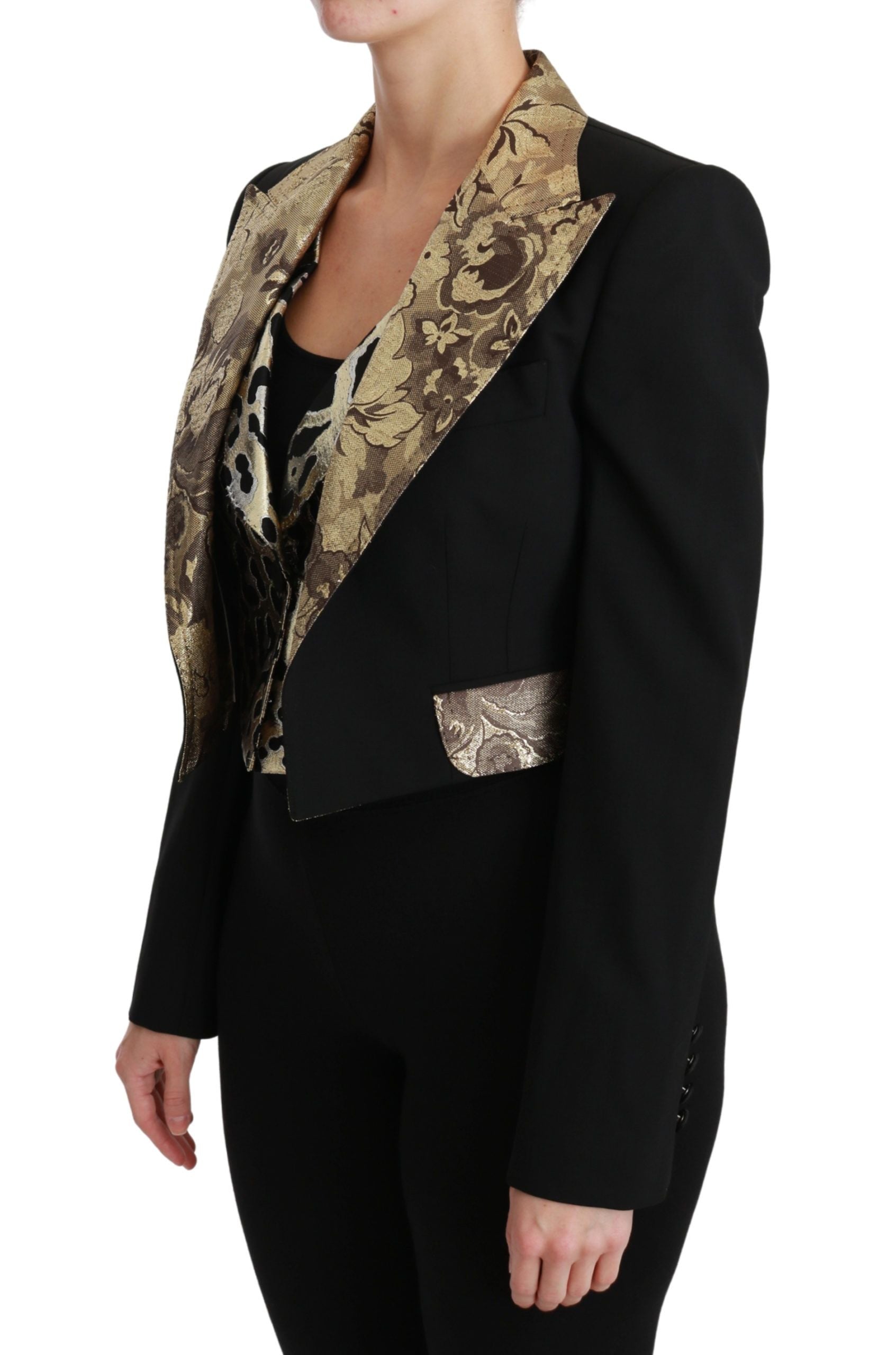Dolce & Gabbana Black Jacquard Waistcoat Blazer Coat Wool Jacket