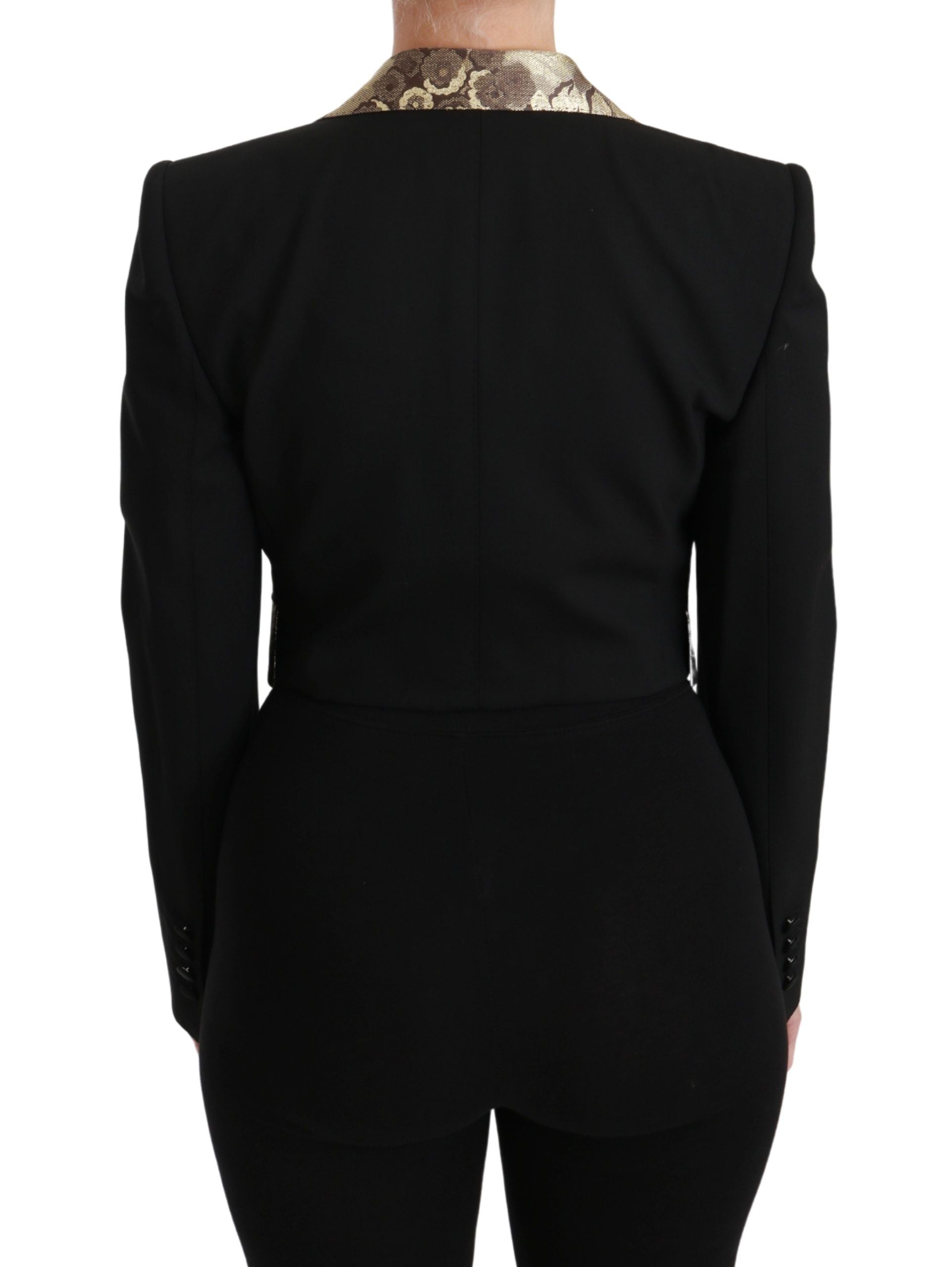 Dolce & Gabbana Black Jacquard Waistcoat Blazer Coat Wool Jacket