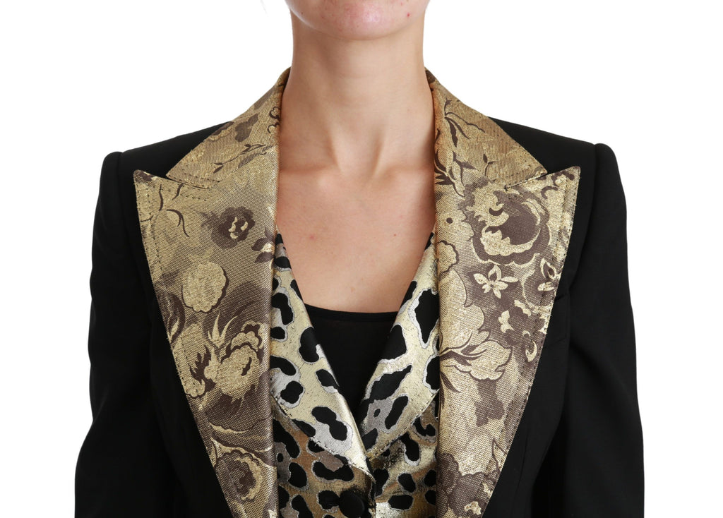 Dolce & Gabbana Black Jacquard Waistcoat Blazer Coat Wool Jacket