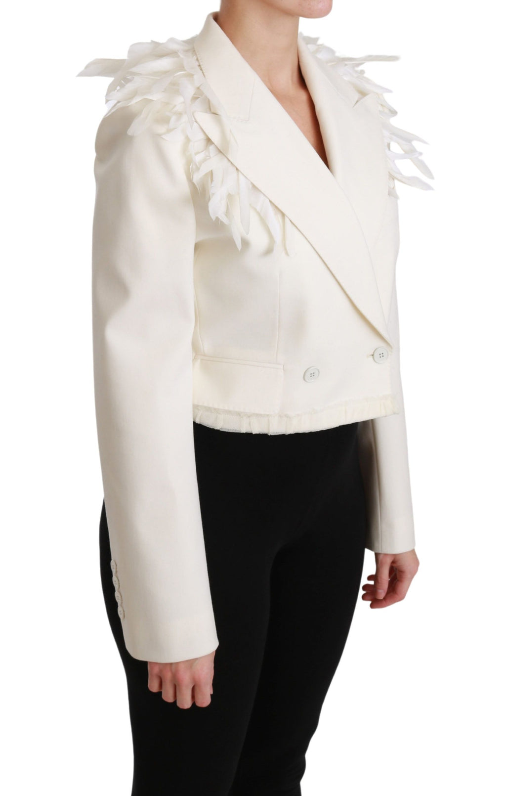 Dolce & Gabbana Weißer doppelreihiger Mantel Wolljacke