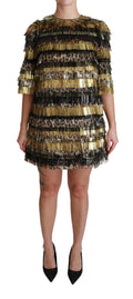 Dolce & Gabbana Polyester Schwarz Gold Leopard Shift Minikleid
