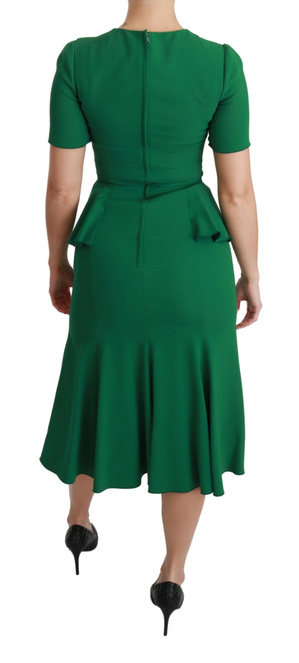 Dolce & Gabbana Green Heart Patch Viscose Mermaid Midi Dress