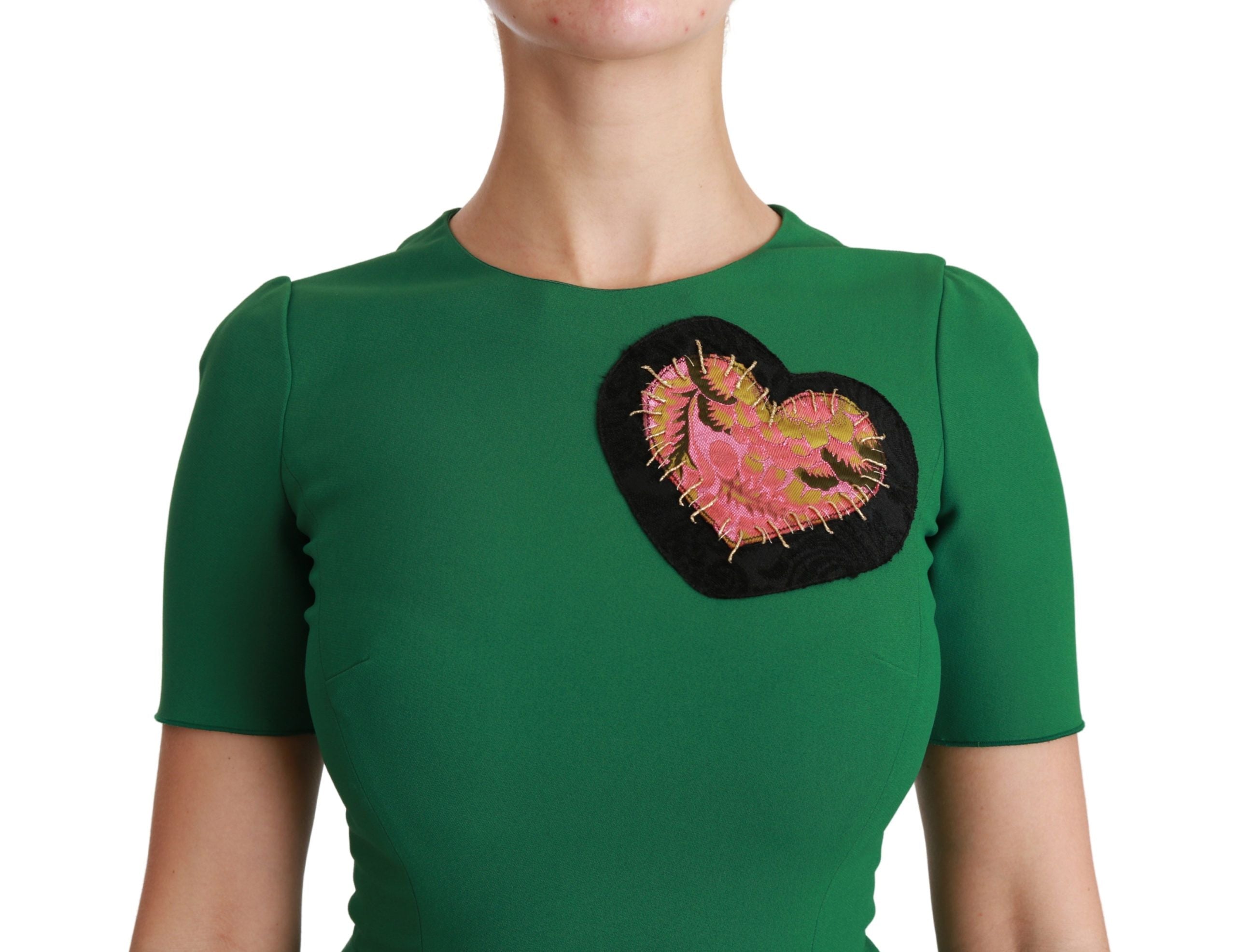 Dolce & Gabbana Green Heart Patch Viscose Mermaid Midi Dress
