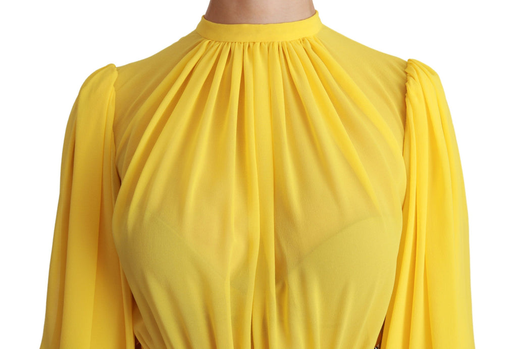 Dolce & Gabbana Yellow A-Line Pleated Mini Dress in 100% Silk