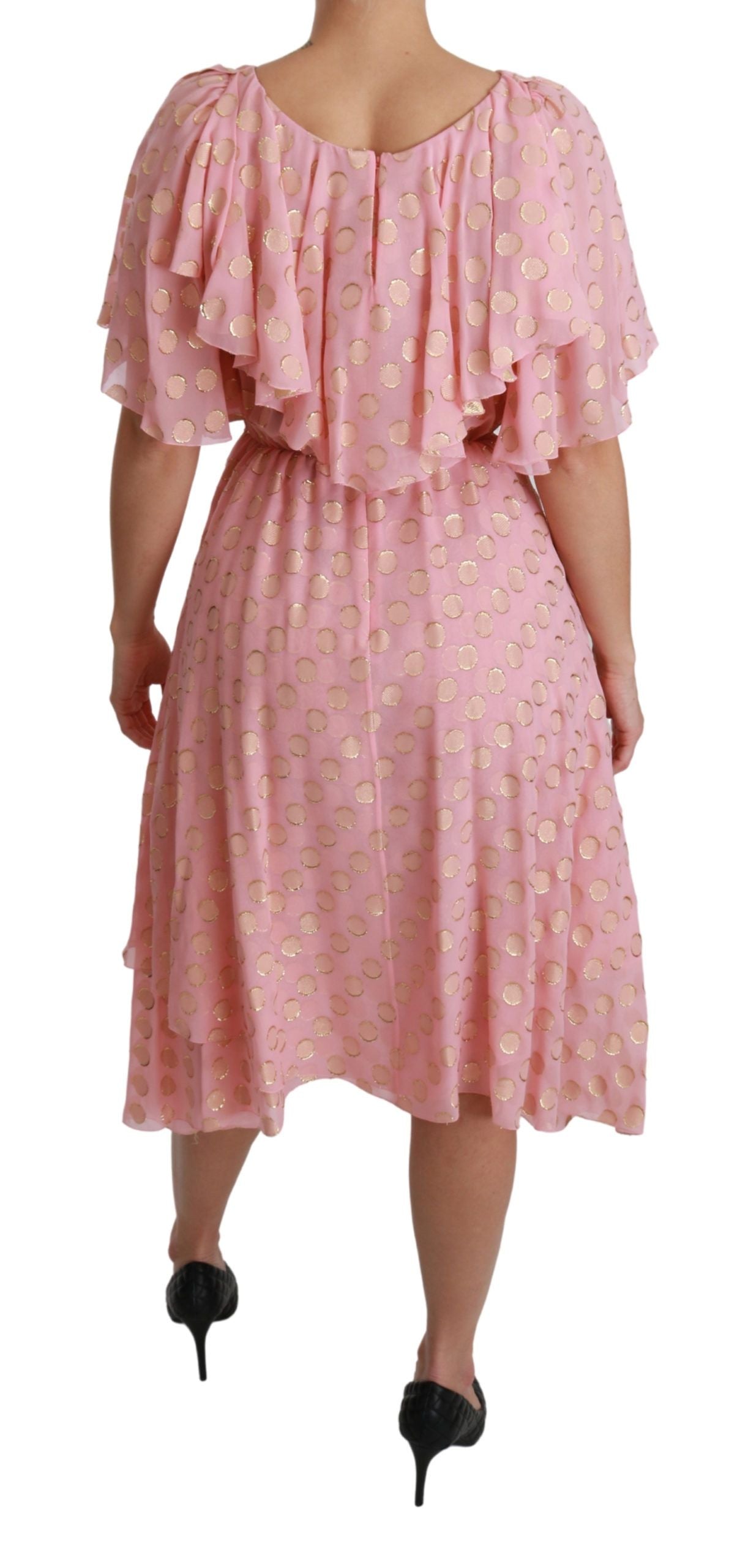 Dolce & Gabbana Rosa gepunktetes, plissiertes Midikleid in A-Linie aus Seide