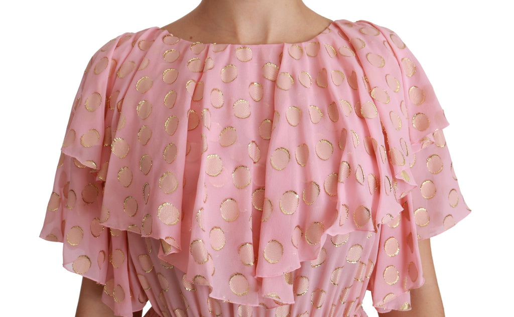 Dolce & Gabbana Rosa gepunktetes, plissiertes Midikleid in A-Linie aus Seide