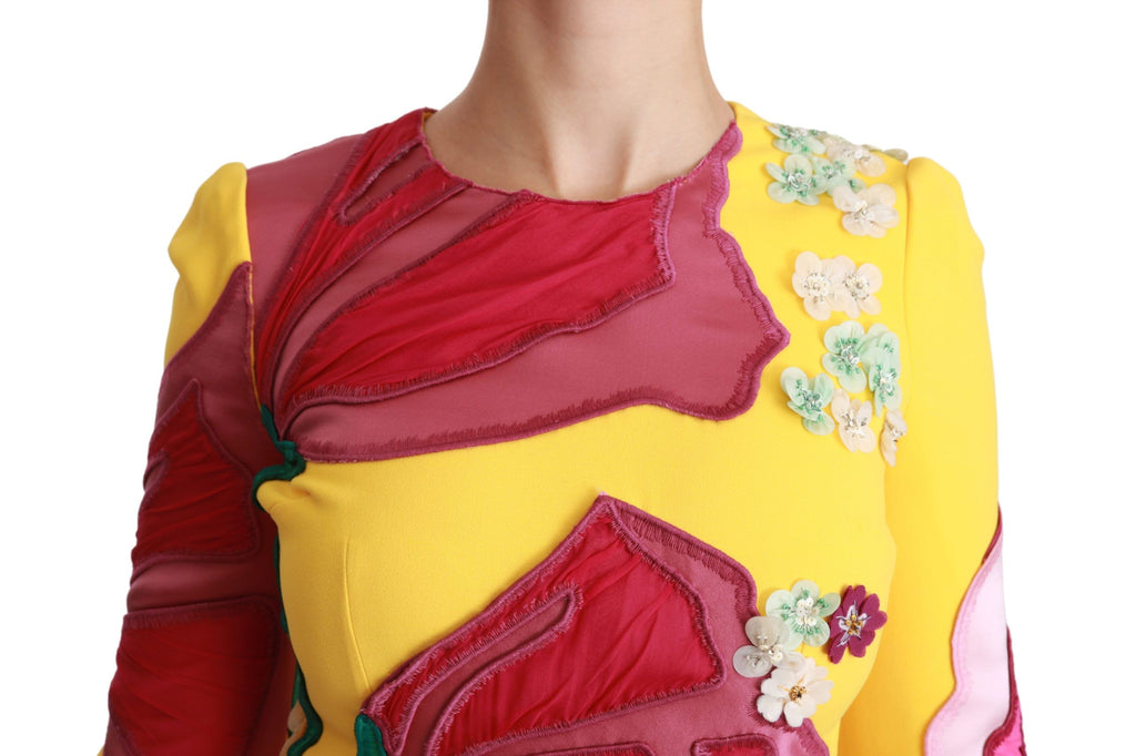 Dolce & Gabbana Gelbes geblümtes Crystal Bodycon Etuikleid