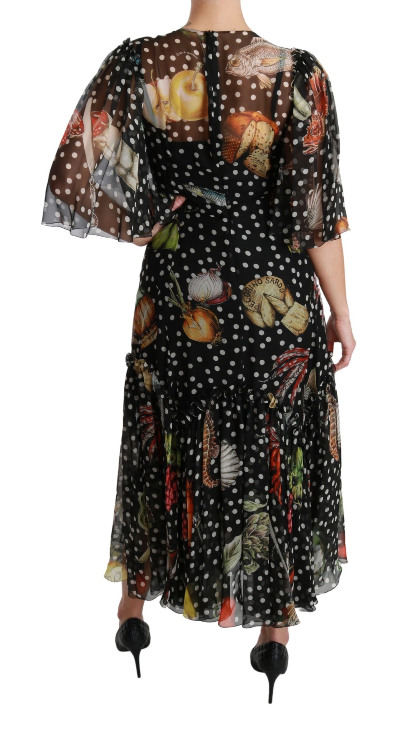 Dolce & Gabbana Black Sea Fish Sicily A-Linien-Shiftkleid