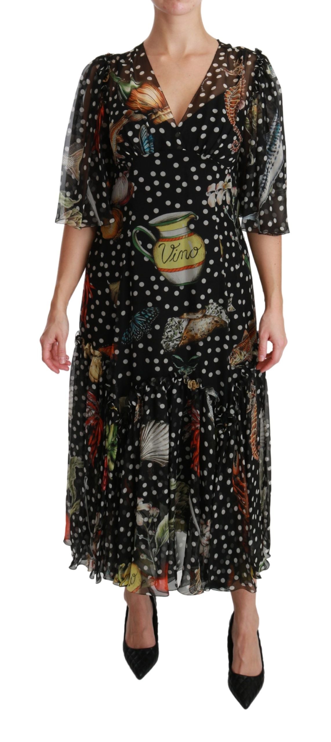 Dolce & Gabbana Black Sea Fish Sicily A-Linien-Shiftkleid