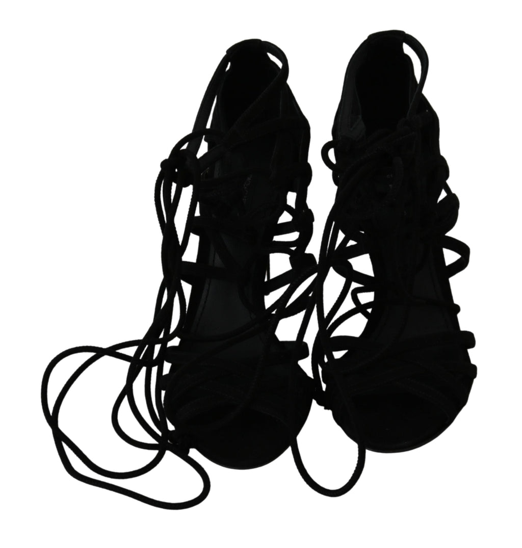 Dolce & Gabbana Schwarz Wildleder Riemen Stilettos Schuhe Sandalen