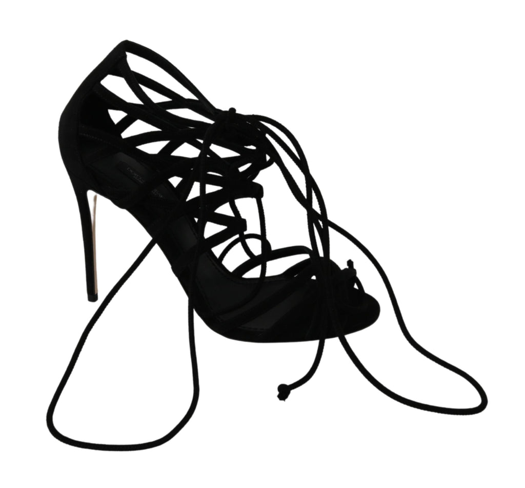 Dolce & Gabbana Schwarz Wildleder Riemen Stilettos Schuhe Sandalen