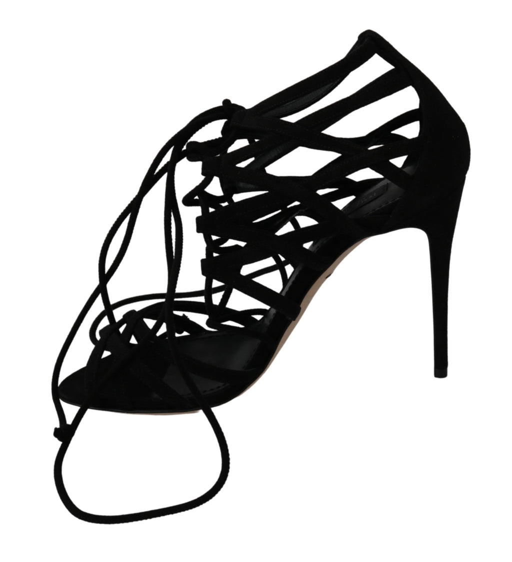Dolce & Gabbana Schwarz Wildleder Riemen Stilettos Schuhe Sandalen