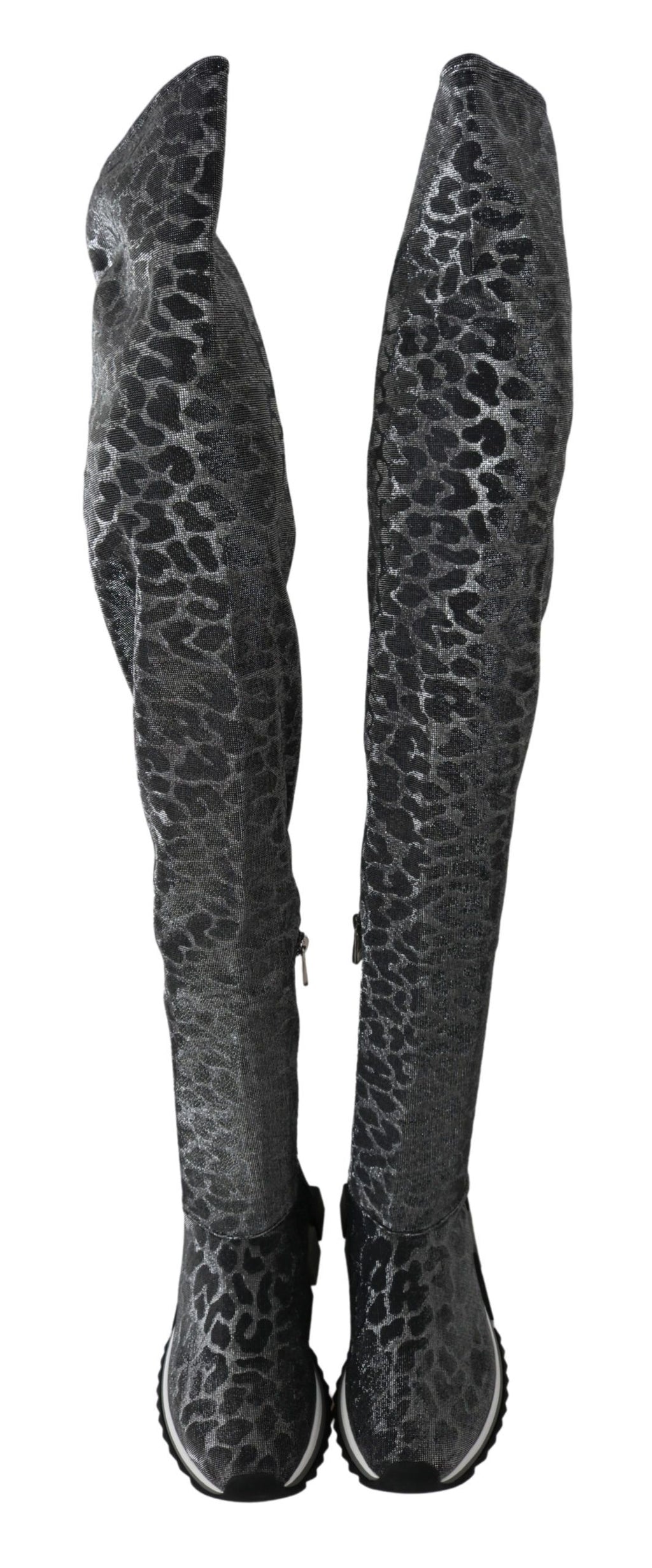 Dolce & Gabbana Grau Leopard High Top Sneakers Booties Schuhe