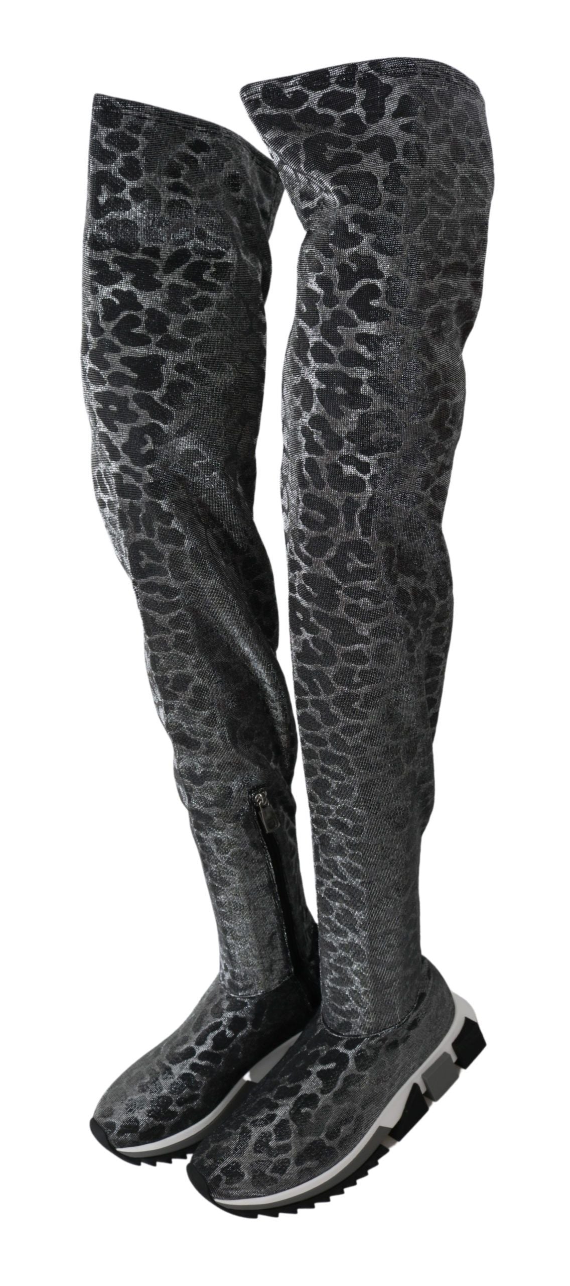 Dolce & Gabbana Grau Leopard High Top Sneakers Booties Schuhe