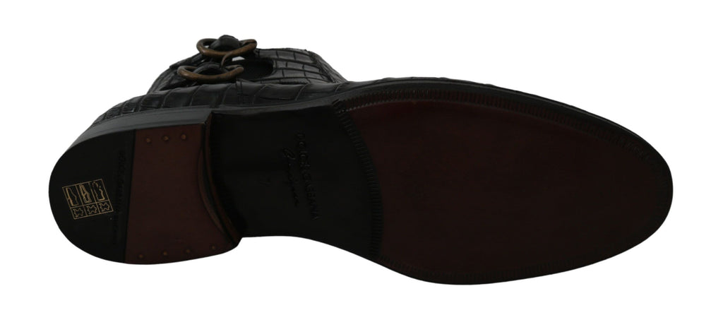 Dolce & Gabbana Schwarzes Krokodilleder Derby Stiefel Schuhe