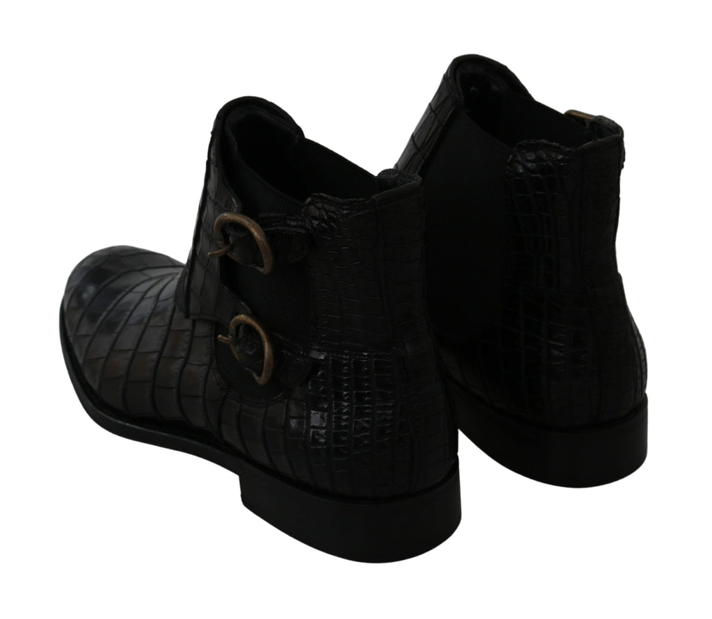 Dolce & Gabbana Schwarzes Krokodilleder Derby Stiefel Schuhe