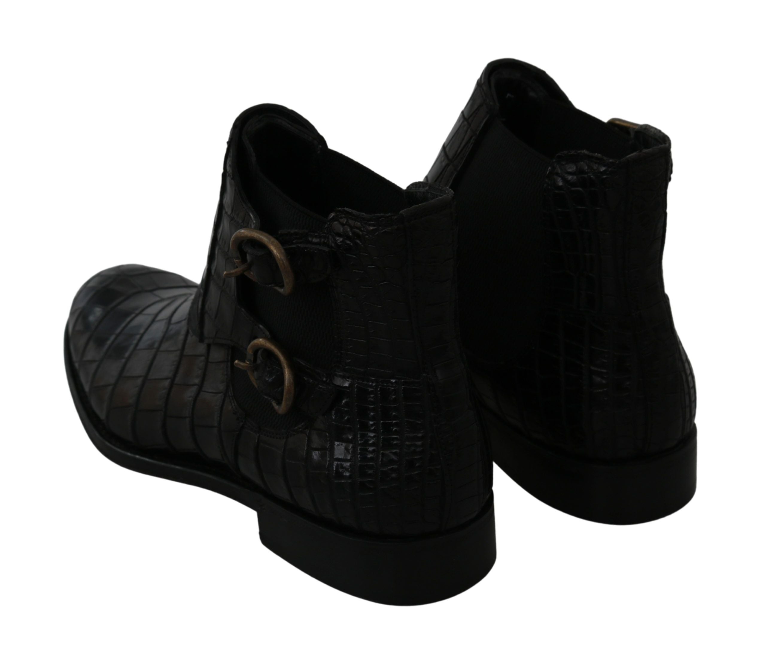 Dolce & Gabbana Schwarzes Krokodilleder Derby Stiefel Schuhe
