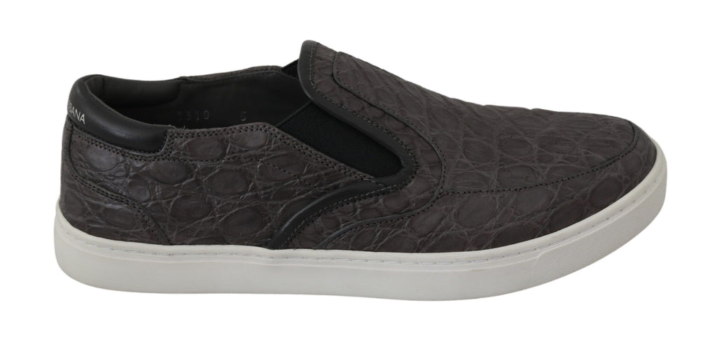 Dolce & Gabbana Graues Leder Flache Kaiman Herren Loafers Schuhe