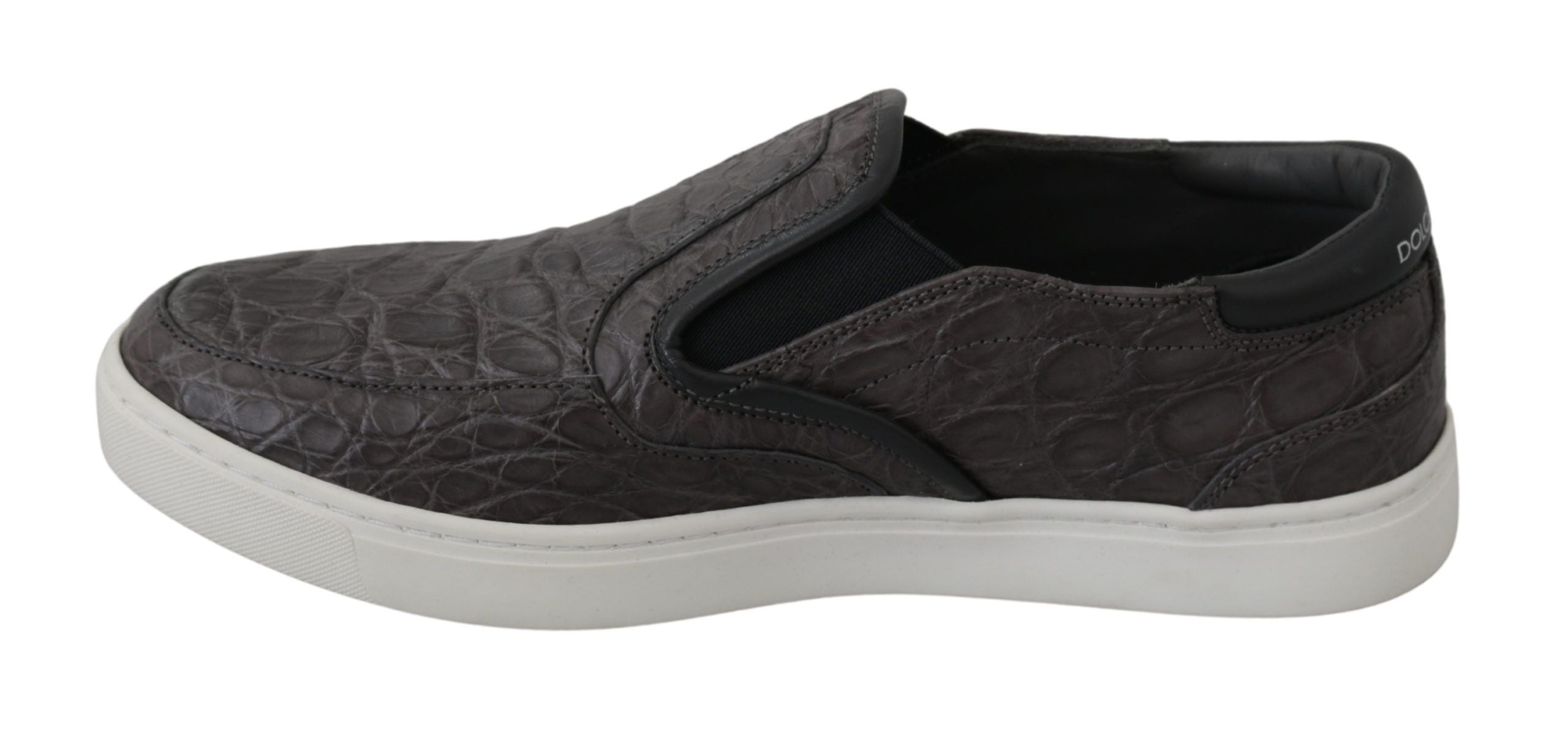 Dolce & Gabbana Graues Leder Flache Kaiman Herren Loafers Schuhe