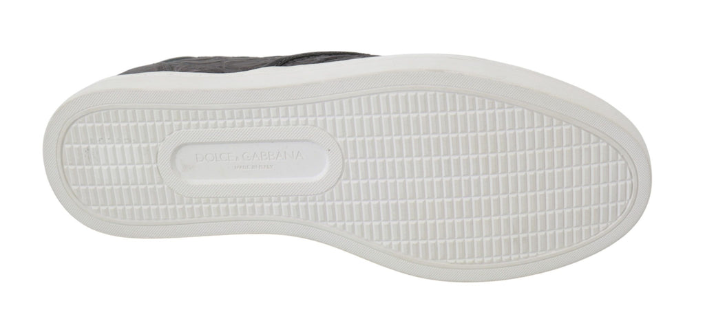 Dolce & Gabbana Graues Leder Flache Kaiman Herren Loafers Schuhe