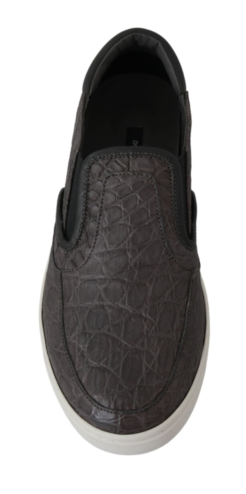 Dolce & Gabbana Graues Leder Flache Kaiman Herren Loafers Schuhe