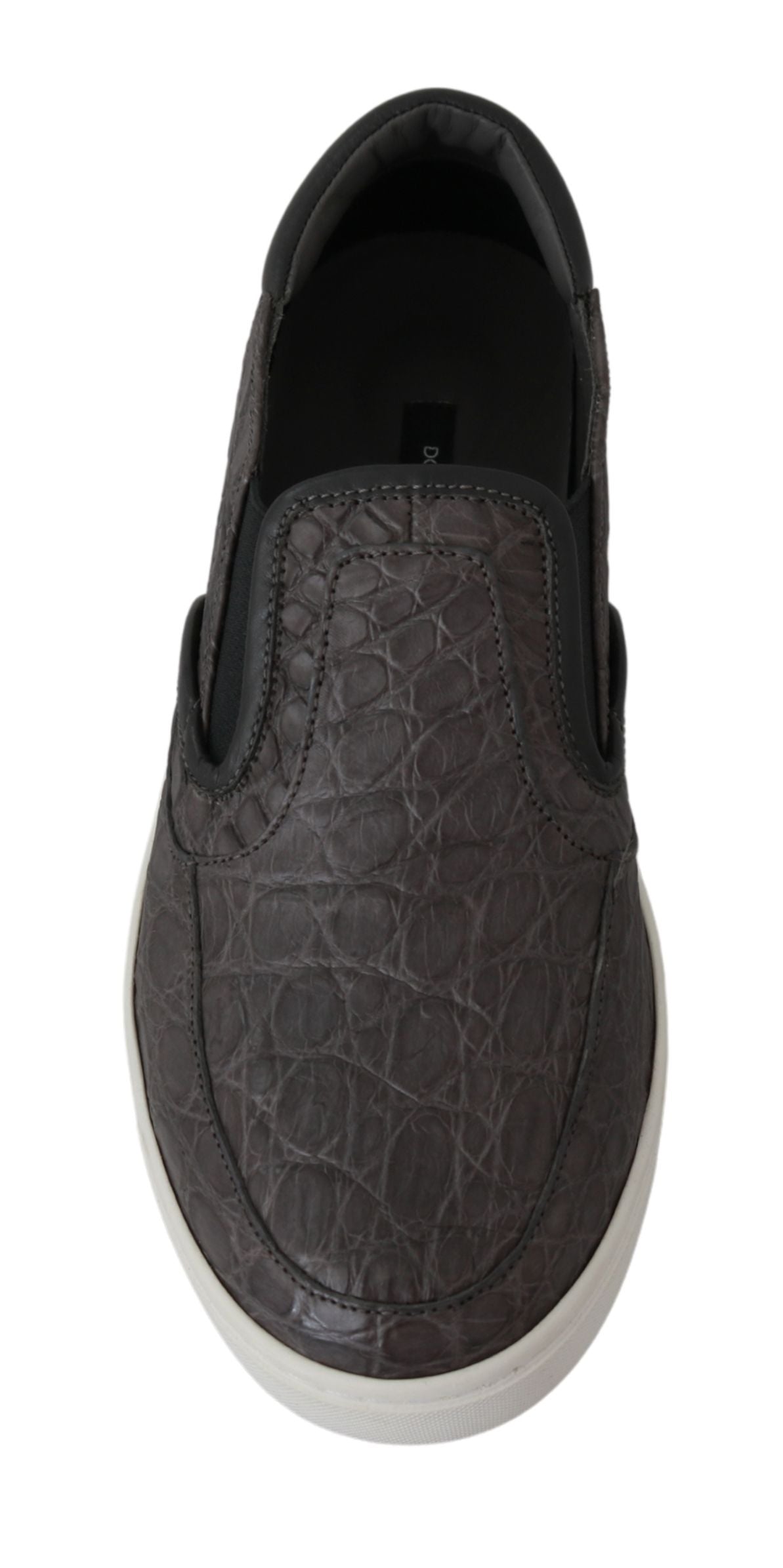 Dolce & Gabbana Graues Leder Flache Kaiman Herren Loafers Schuhe